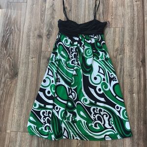 Black/green/white spaghetti strap dress